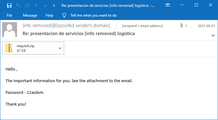 Screenshot of the email
